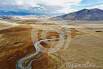 Aerial shot of Orkhon river in Mongolia Stock Photo