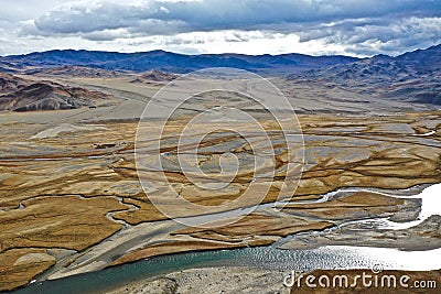 Aerial shot of Orkhon river in Mongolia Stock Photo