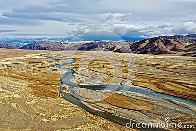 Aerial shot of Orkhon river in Mongolia Stock Photo