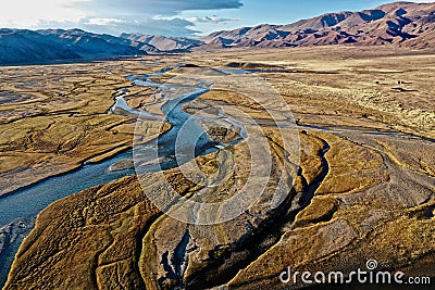 Aerial shot of Orkhon river in Mongolia Stock Photo