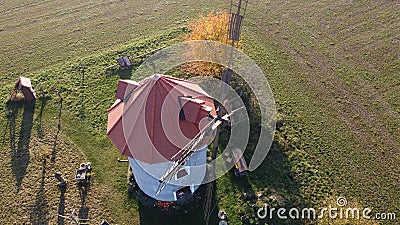 Aerial shot of a roof of a windmill during reconstruction in Czech Republic Stock Photo
