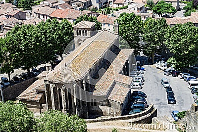 Aerial shot of the Saint-Gimer church, Carcassonne, southern France Stock Photo