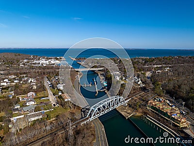 Aerial shot of the Shinnecock Bridge on Long Island, in Hampton Bays on a sunny day Stock Photo