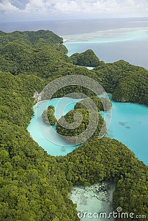 Aerial shot of tropical islands and lagoon Stock Photo