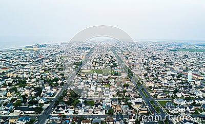 Aerial shot of Wildwood, New Jersey under fog Stock Photo