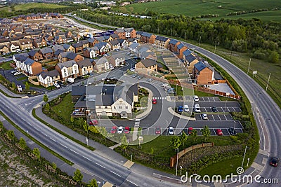 Aerial shot of The Winter Green, Marston pub at Waverley, Sheffield, Rotherham Editorial Stock Photo