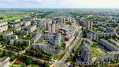 Aerial Siauliai city panorama with soviet houses and roads in northern Lithuania. Baltics travel concept Stock Photo