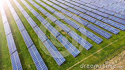 Aerial. Solar panels in a field. View above Stock Photo