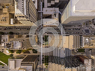 Aerial straight down view of skyscapers and cityscape in Oklahoma City, USA Stock Photo