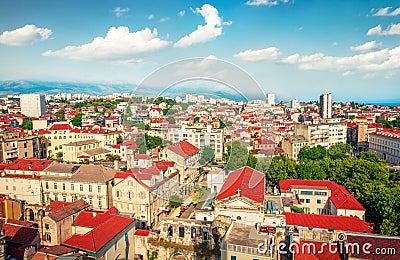 Aerial summer cityscape of Split city. Sunny morning view of Croatia, Europe. Beautiful world of Mediterranean countries. Architec Stock Photo