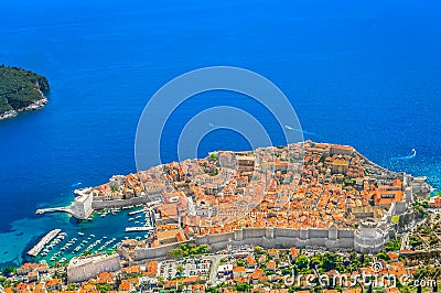 Aerial sunny view on Dubrovnik town, Europe. Stock Photo