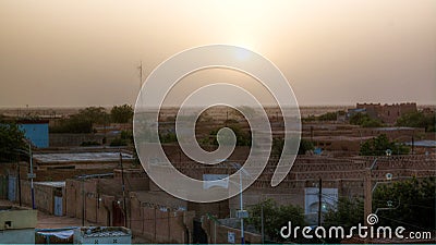 Aerial sunrise panoramic view to Agadez old city, Air, Niger Stock Photo