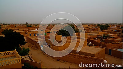 Aerial sunrise panoramic view to Agadez old city, Air, Niger Stock Photo