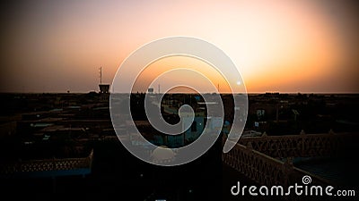 Aerial sunrise panoramic view to Agadez old city, Air, Niger Stock Photo