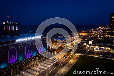 Aerial of Sunset in Asbury Park At Night Editorial Stock Photo