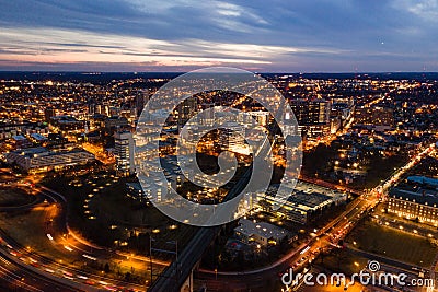 Aerial of Sunset in New Brunswick New Jersey Stock Photo