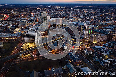 Aerial of Sunset in New Brunswick New Jersey Stock Photo