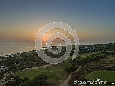 Aerial sunset seascape coastline near Cascais, Portugal Stock Photo