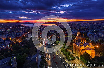 Aerial sunset view of Varna city, Bulgaria Stock Photo