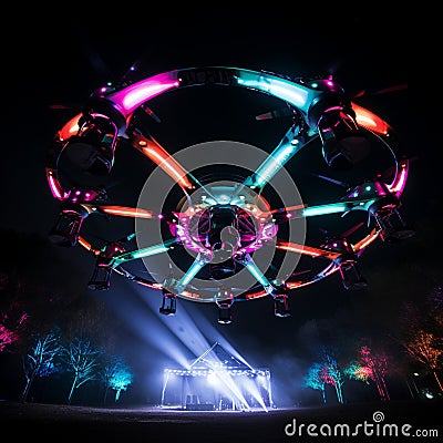 Aerial Symphony: Drones Dancing in the Air Stock Photo