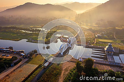 Aerial of Thachomphu Railway Bridge or White Bridge in Lamphun, Thailand. Stock Photo