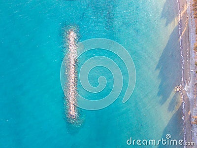 Aerial top down view on artificial reef close to the shore in Mediterranean sea Stock Photo