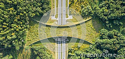 Aerial top down view of ecoduct or wildlife crossing Stock Photo