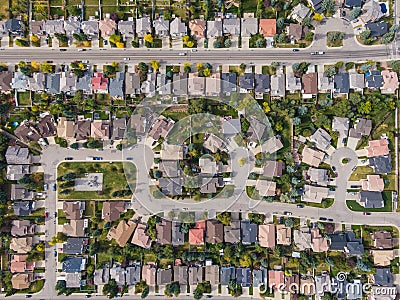 Aerial Top Down View of Residential Neighbourhood in Calgary, Alberta, Canada Stock Photo