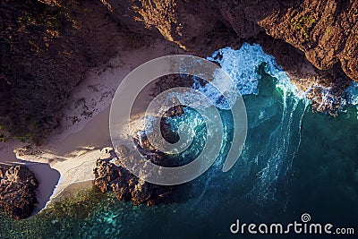 Aerial Top Down View of a Small Secluded Beach Stock Photo