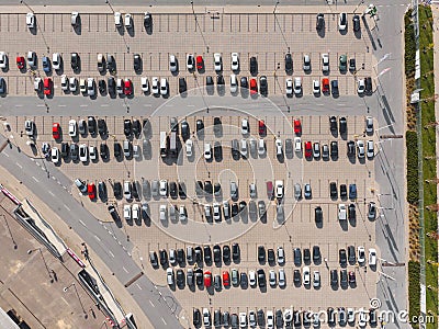 Aerial top down view to parking full of cars Stock Photo