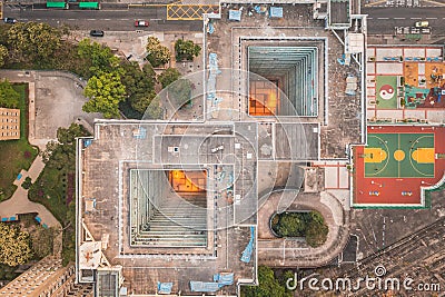 Aerial top view of the building exterior of public housing in Hong Kong Stock Photo