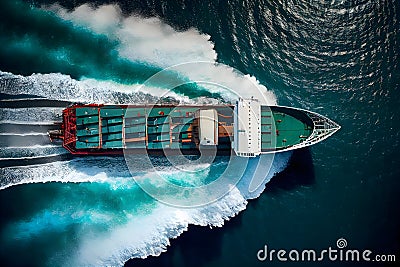 Aerial top view of cargo maritime ship with a container. AI Generative Stock Photo