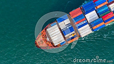 Aerial top view cargo vessel, Container vessel in export and imp Stock Photo