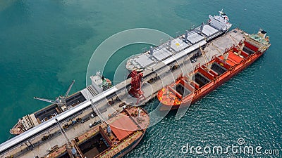 Aerial top view large general cargo ship bulk carrier Stock Photo
