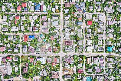 Aerial top view of lots of houses at city suburb area Stock Photo