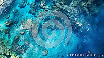 Aerial top view of sea and coral reefs, coastal blue water of ocean, generative AI Stock Photo