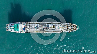 Aerial top view ship tanker crude oil on the sea for transportation, Sea transportation of crude oil petroleum tanker to oil Editorial Stock Photo