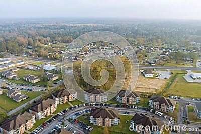 Aerial top view of small town in Denham Springs in Louisiana good weather autumn day Stock Photo