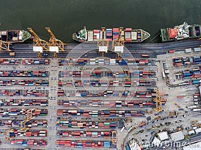 Aerial topdown shot of large bangkok shipping port Editorial Stock Photo