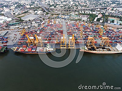 Aerial topdown shot of large bangkok shipping port Editorial Stock Photo
