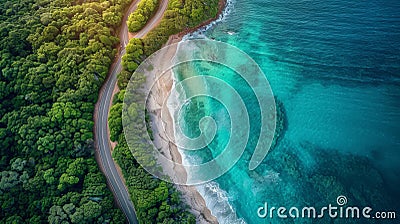 Aerial Topdown View of Borderline Beach and Captain Cook Highway in Wangetti, Queensland AI Generated Cartoon Illustration