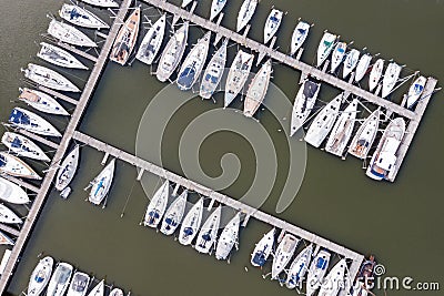 Aerial topshot from a harbor in Friesland the Netherlands Stock Photo