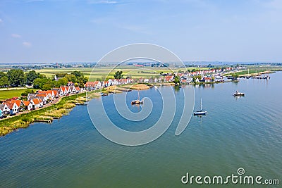 Aerial from the traditional village Durgerdam at the IJsselmeer in the Netherlands Stock Photo