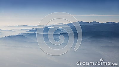 Aerial view of the clouds and mountains of Taiwan. Wonderful mountain from above Stock Photo