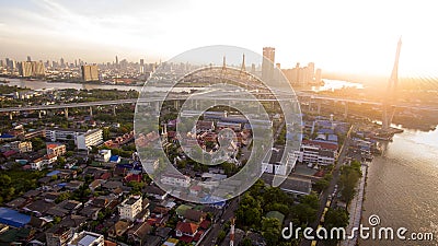 aerial veiw of bhumibol bridge and prapadang district samut prakarn - bangkok thailand Stock Photo