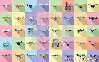 Aerial videography icons set flat vector. Drone camera Vector Illustration