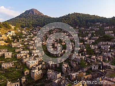 Aerial view of abandoned ancient Greek village of Kayakoy, Turkey Stock Photo