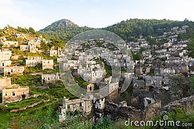 Aerial view of abandoned ancient Greek village of Kayakoy, Turkey Stock Photo