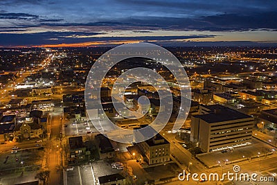 Aerial View of Aberdeen, South Dakota at Dusk Stock Photo