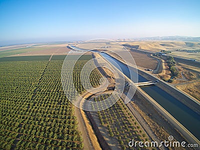 Aerial view above California aqueduct Stock Photo